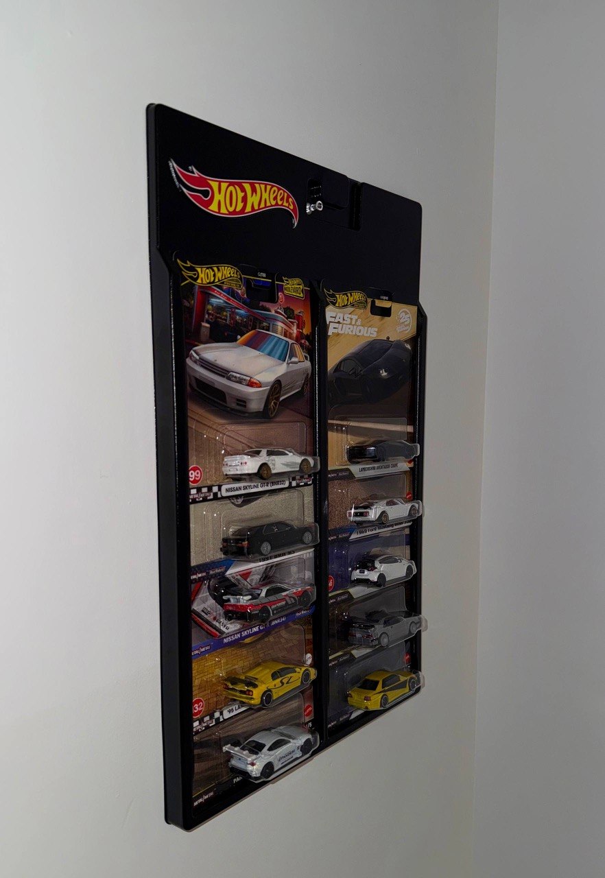 Magic Shield Wall Display Holder for 10 Hot Wheels Premium Cars – Plastic Wall Mount Display Rack with Mounting Hardware