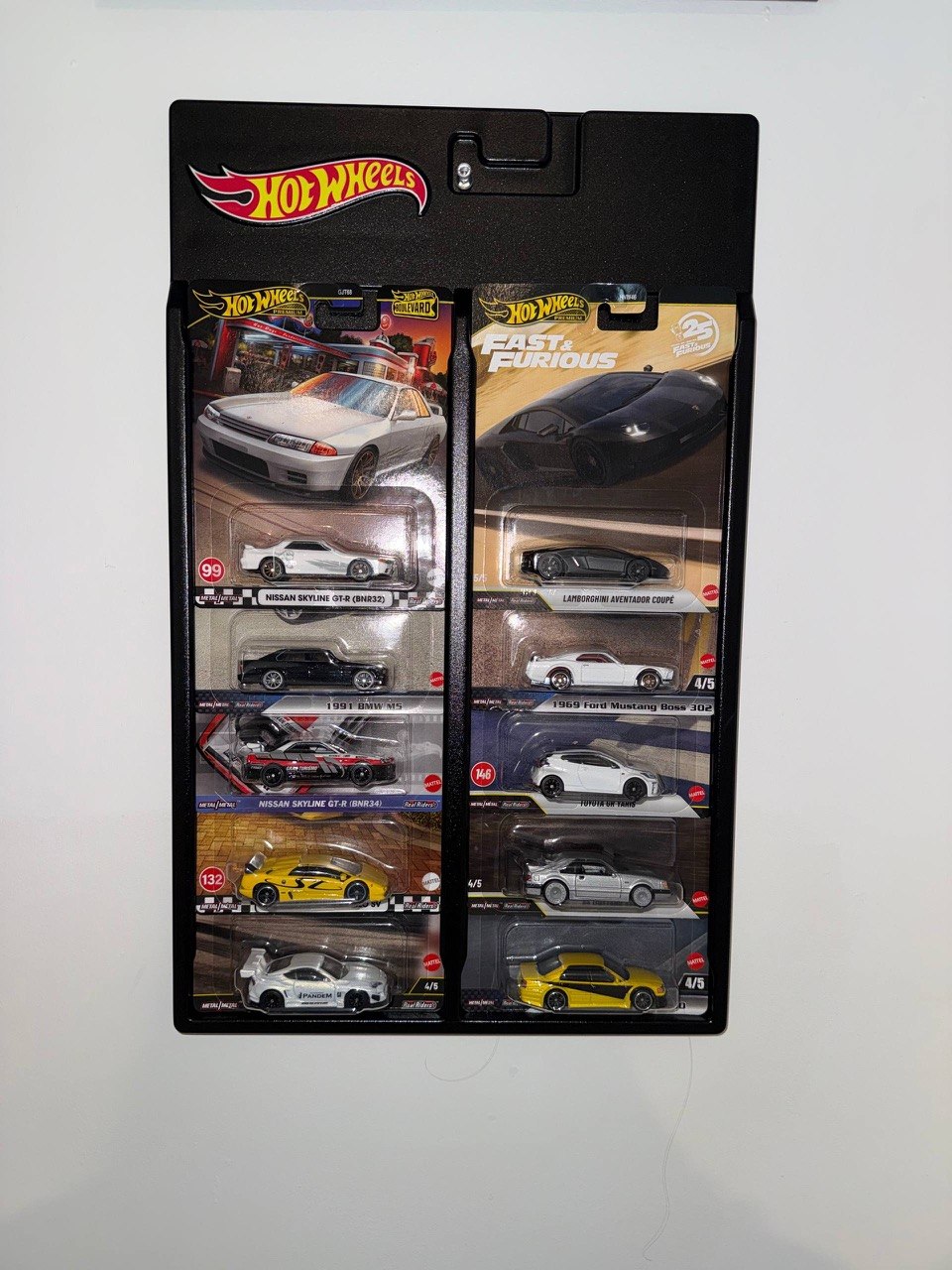 Magic Shield Wall Display Holder for 10 Hot Wheels Premium Cars – Plastic Wall Mount Display Rack with Mounting Hardware