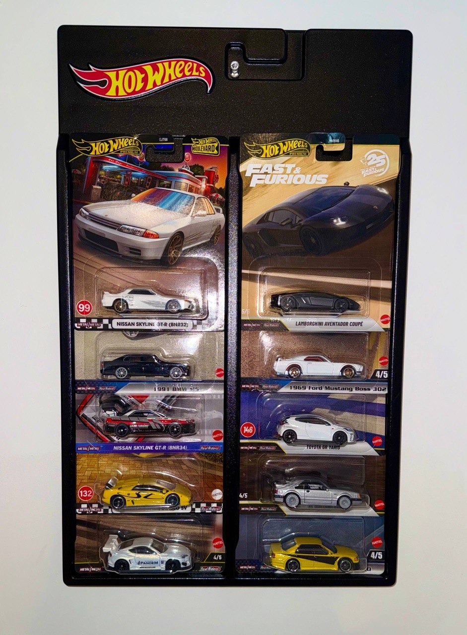 Magic Shield Wall Display Holder for 10 Hot Wheels Premium Cars – Plastic Wall Mount Display Rack with Mounting Hardware